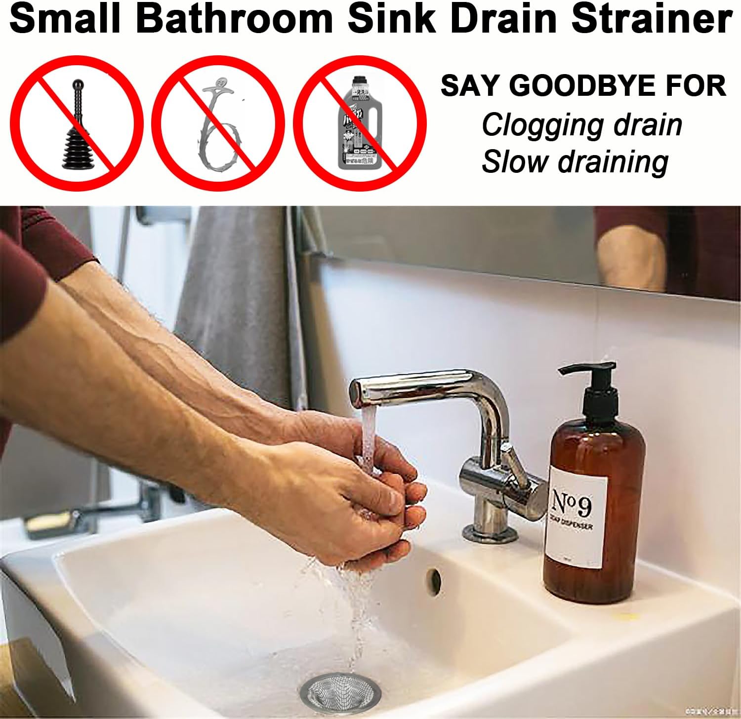 1.0" Small Drain Strainer, Sink Drain Hair Catcher, Bathroom Sink Drain