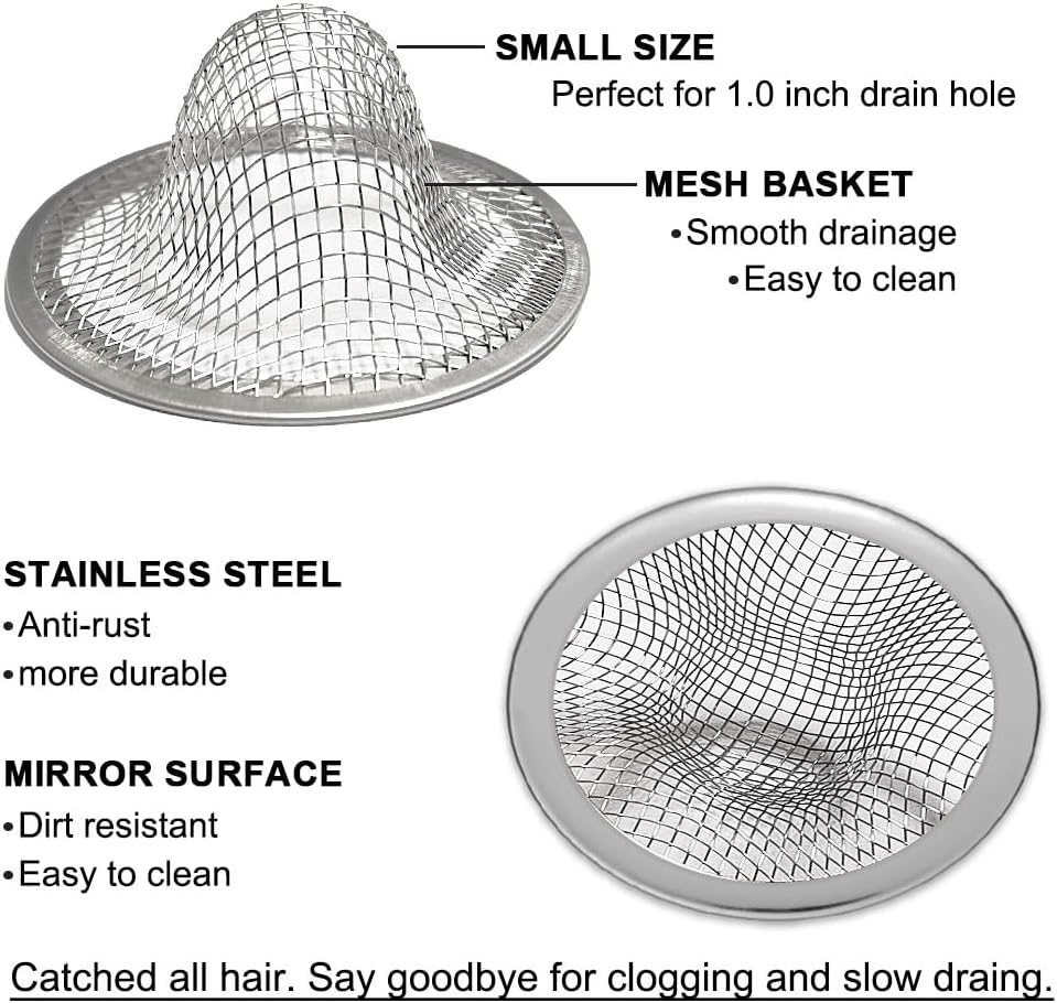 1.0" Small Drain Strainer, Sink Drain Hair Catcher, Bathroom Sink Drain